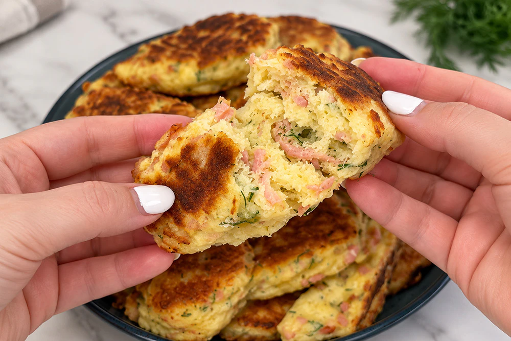 Easy Kefir Fritters with Cheese and Sausage
